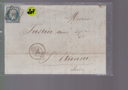 Un  Timbre  Napoléon III   N°  14     20 C Bleu   Sur  Lettre   Départ Lyon  1855 Destination St- Etienne - 1849-1876: Periodo Clásico