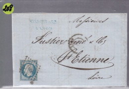 Un  Timbre  Napoléon III   N°  14   20 C Bleu  Sur Lettre Départ Lyon    1855  Destination  St - Etienne - 1849-1876: Periodo Clásico
