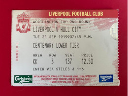 Football Ticket Billet Jegy Biglietto Eintrittskarte Liverpool FC - Hull City 21/09/1999 - Tickets - Vouchers