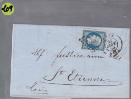 Un  Timbre  Napoléon III   N°  14   20 C Bleu  Sur Lettre Facture  Départ Lyon    1855  Destination  St - Etienne - 1849-1876: Periodo Classico