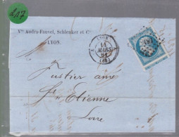 Un  Timbre  Napoléon III   N°  14   20 C Bleu  Sur Lettre Facture  Départ Lyon    1855  Destination  St - Etienne - 1849-1876: Klassik