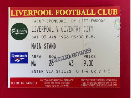 Football Ticket Billet Jegy Biglietto Eintrittskarte Liverpool FC - Coventry City 03/01/1998 - Biglietti D'ingresso