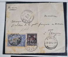 TIMBRE MAROC POSTE LOCALE 1899 SUR FRAGMENT N°63 + 10C BUREAU FRANCAIS MAZAGAN MARRAKECH - Sellos Locales