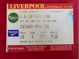 Football Ticket Billet Jegy Biglietto Eintrittskarte Liverpool FC - Burnley 04/01/1997 - Tickets D'entrée