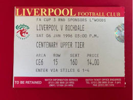 Football Ticket Billet Jegy Biglietto Eintrittskarte Liverpool FC - Rochdale 06/01/1996 - Toegangskaarten
