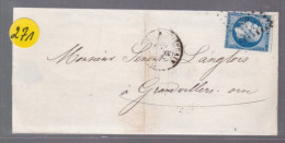 Un  Timbre  Napoléon III   N°  14   20 C Bleu    Sur Lettre   ( S.C  )  Destination Grandvilliers - 1849-1876: Periodo Clásico