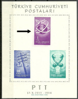 Turkey; 1954 PTT Souvenir Sheets ERROR "Shifted Top Stamp" MNH** - Neufs