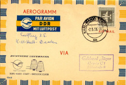 Aérophilatélie-Aerogram Par Avion DDR Mit Lufpost KARL-MARX - STADT - DRESDEN 3.5.1958-cachet De Karl-Marx Du 2.5.58 - Primi Voli