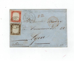 LETTRE DUCHE DE SAVOIE CAD EVIAN POUR LYON 10C + 40C SARDE 1859 SARDAIGNE TB MARGES - 1849-1876: Klassieke Periode