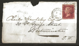 Great Britain 1861 One Penny Red  Mi 16 On Front Of Over Cancelled Nottinham 1.6.1861 - Briefe U. Dokumente