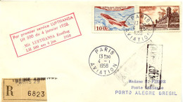 Aérophilatélie-par Premier Service Lufthansa LH 500 Du 4 Janvier 1958-PARIS-PORTO ALLEGRE-cachet De Paris Du 4.01.58 - First Flight Covers