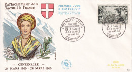 FDC 24/03/1960: Centenaire Du Rattachement De La Savoie à La France (Traité De Turin) 1860-1960 - Y&T N° 1246 - 1960-1969