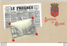 DIJON SOUVENIR JOURNAL LE PROGRES ET VUE COLLEE AVEC CACHETS DE CIRE EDITION P.M. - Dijon