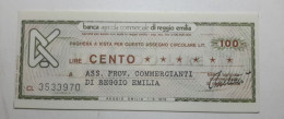BANCA AGRICOLA COMMERCIALE DI REGGIO EMILIA, 100 Lire 01.09.1976 Ass. Prov. Commercianti (A1.43) - [10] Assegni E Miniassegni