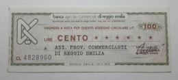 BANCA AGRICOLA COMMERCIALE DI REGGIO EMILIA, 100 Lire 12.11.1976 Ass. Prov. Commercianti (A1.44) - [10] Scheck Und Mini-Scheck