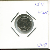 10 CENTS 1948 NEERLANDÉS NETHERLANDS Moneda #AR718.E.A - 1948-1980: Juliana
