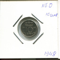 10 CENTS 1948 NEERLANDÉS NETHERLANDS Moneda #AR718.E.A - 1948-1980 : Juliana