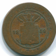 1 CENT 1859 INDES ORIENTALES NÉERLANDAISES INDONÉSIE INDONESIA Copper Colonial Pièce #S10053.F.A - Indes Néerlandaises