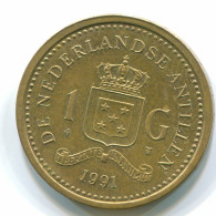 1 GULDEN 1991 ANTILLAS NEERLANDESAS Aureate Steel Colonial Moneda #S12119.E.A - Nederlandse Antillen