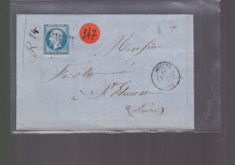 Timbre  Napoléon III N° 14   20 C Bleu Cachet   Joyeuse    Destination  St -Etienne  1862 - 1849-1876: Klassik