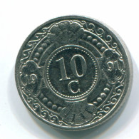 10 CENTS 1991 NETHERLANDS ANTILLES Nickel Colonial Coin #S11328.U.A - Nederlandse Antillen