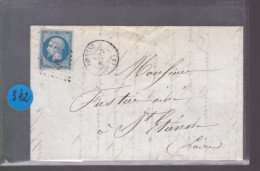 Timbre  Napoléon III N° 14   20 C Bleu Cachet   Joyeuse    Destination  St -Etienne  1862 - 1849-1876: Klassik