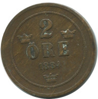 2 ORE 1884 SWEDEN Coin #AC957.2.U.A - Suède