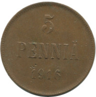 5 PENNIA 1916 FINLANDIA FINLAND Moneda RUSIA RUSSIA EMPIRE #AB147.5.E.A - Finnland