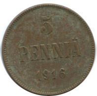 5 PENNIA 1916 FINLANDIA FINLAND Moneda RUSIA RUSSIA EMPIRE #AB159.5.E.A - Finlandia