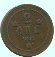 2 ORE 1881 SWEDEN Coin #AC884.2.U.A - Suecia