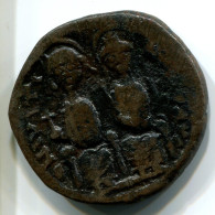JUSTINII & SOPHIA AE HALF FOLLIS 565 AD THESSALONICA BYZANTINE #ANC12173.45.E.A - Byzantium