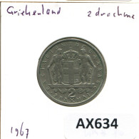 2 DRACHMES 1967 GRECIA GREECE Moneda #AX634.E.A - Grèce
