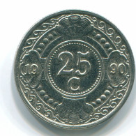 25 CENTS 1990 NETHERLANDS ANTILLES Nickel Colonial Coin #S11267.U.A - Antille Olandesi