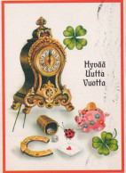 Happy New Year Christmas TABLE CLOCK HORSESHOE Vintage Postcard CPSM #PAT775.A - Nouvel An