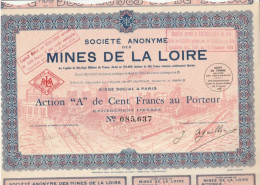 SOCIETE ANONYME DES MINES DE LA LOIRE . ACTION A DE 100 FRANCS AU PORTEUR N° 085.637  . RESTE 9 COUPONS - Miniere