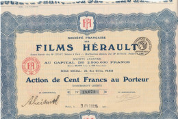 SOCIETE FRANCAISE DES FILMS HERAUL . ACTION DE 100 FRANCS AU PORTEUR N° 18.671 . 3 AVRIL 1925. 29 COUPONS SUR 30 - Cinéma & Theatre