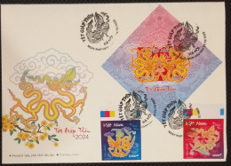 FDC Viet Nam Vietnam With Imperf Stamps & Souvenir Sheet 2023: NEW YEAR OF DRAGON 2024 (Ms1185) - Viêt-Nam