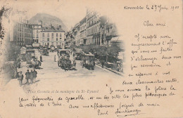 DE 16 -(38) GRENOBLE  -  PLACE GRENETTE ET LA MONTAGNE DU SAINT EYNARD  - ANIMATION - VOITURE HIPPOMOBILE - 2 SCANS - Grenoble