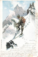 Cervin Matterhorn Litho Cordée Alpiniste Zermatt Litho 1900 - Zermatt