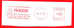 1982 IVECO VINCE 1° 24 ORE DI LE MANS PER CAMIONS - AFFRANCATURA MECCANICA ROSSA - EMA - METER - FREISTEMPEL - Automobile