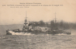 DE 3 - MARINE MILITAIRE FRANCAISE - " PATRIE " , CUIRASSE DE 14870 TONNEAUX - PHOT. MARIUS BAR , TOULON  - 2 SCANS - Warships