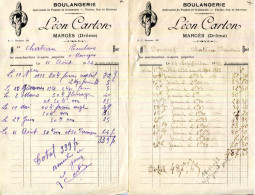 FACTURE.26.DRÔME.MARGÉS.BOULANGERIE LÉON CARTON POUR LE CHATEAU RECULAIS.2 FACTURETTES. - Alimentaire