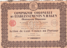 COMPAGNIE COLONIALE Des ETABLISSEMENTS N. HAGEN - NOUVELLES HEBRIDES N° 065.416  - COMPLETE AVEC SES 32 COUPONS - Altri & Non Classificati