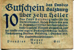 10 HELLER 1919 Stadt SALZBURG Salzburg Österreich Notgeld Papiergeld Banknote #PL633 - [11] Local Banknote Issues