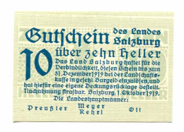 10 Heller 1919 SALZBURG Österreich UNC Notgeld Papiergeld Banknote #P10693 - [11] Local Banknote Issues