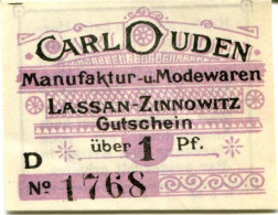1 PFENNIG 1920 Stadt LASSAN Pomerania DEUTSCHLAND Notgeld Papiergeld Banknote #PL627 - [11] Local Banknote Issues
