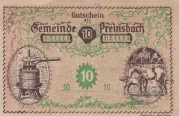 10 HELLER 1920 Stadt Preinsbach Niedrigeren Österreich Notgeld #PI416 - [11] Emisiones Locales
