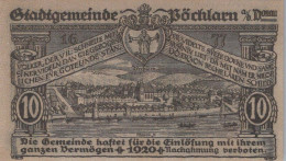 10 HELLER 1920 Stadt PoCHLARN Niedrigeren Österreich Notgeld Banknote #PE323 - [11] Emissions Locales