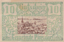 10 HELLER 1920 Stadt PINSDORF Oberösterreich Österreich Notgeld Banknote #PE268 - [11] Local Banknote Issues