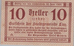 10 HELLER 1920 Stadt LINZ Oberösterreich Österreich Notgeld Banknote #PI430 - [11] Emissions Locales